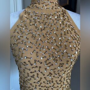 Vintage Dressy Evening Party Beaded Sequin Halter Mock Turtleneck Top NWOT